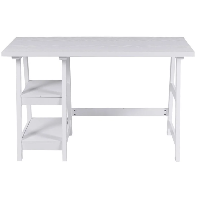 Современный белый компьютерный стол с 2 открытыми ярусами полки офисный