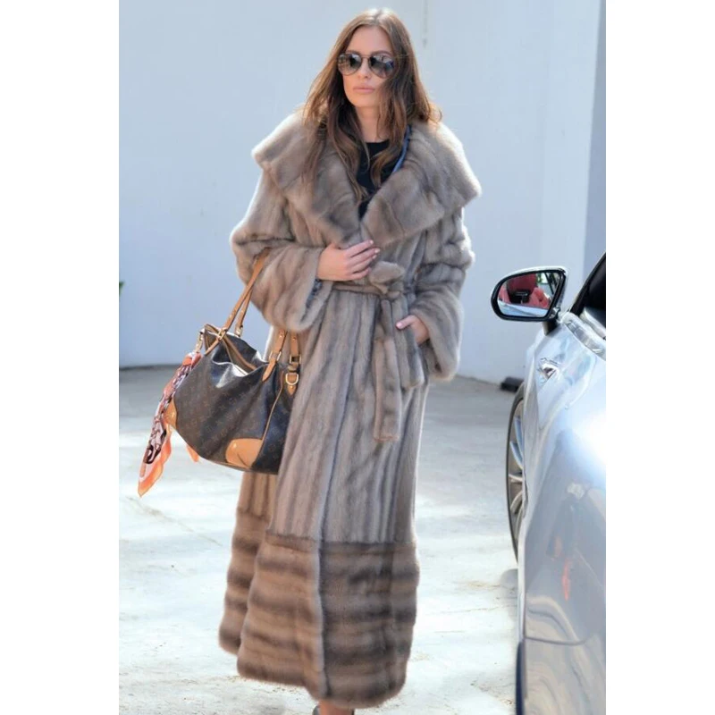 130cm Long Real Mink Fur Coats For Women High Quality Natural Full Pelt Mink Fur Coat With Hood Fashion Luxury Women Fur Outwear