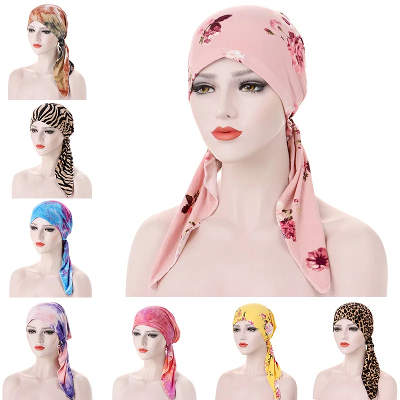 

2021 Fashion Printed Flowers Women Inner Hijabs Cap Muslim Head Scarf Turban Bonnet Ready To Wear Ladies Wrap Under Hijab Caps