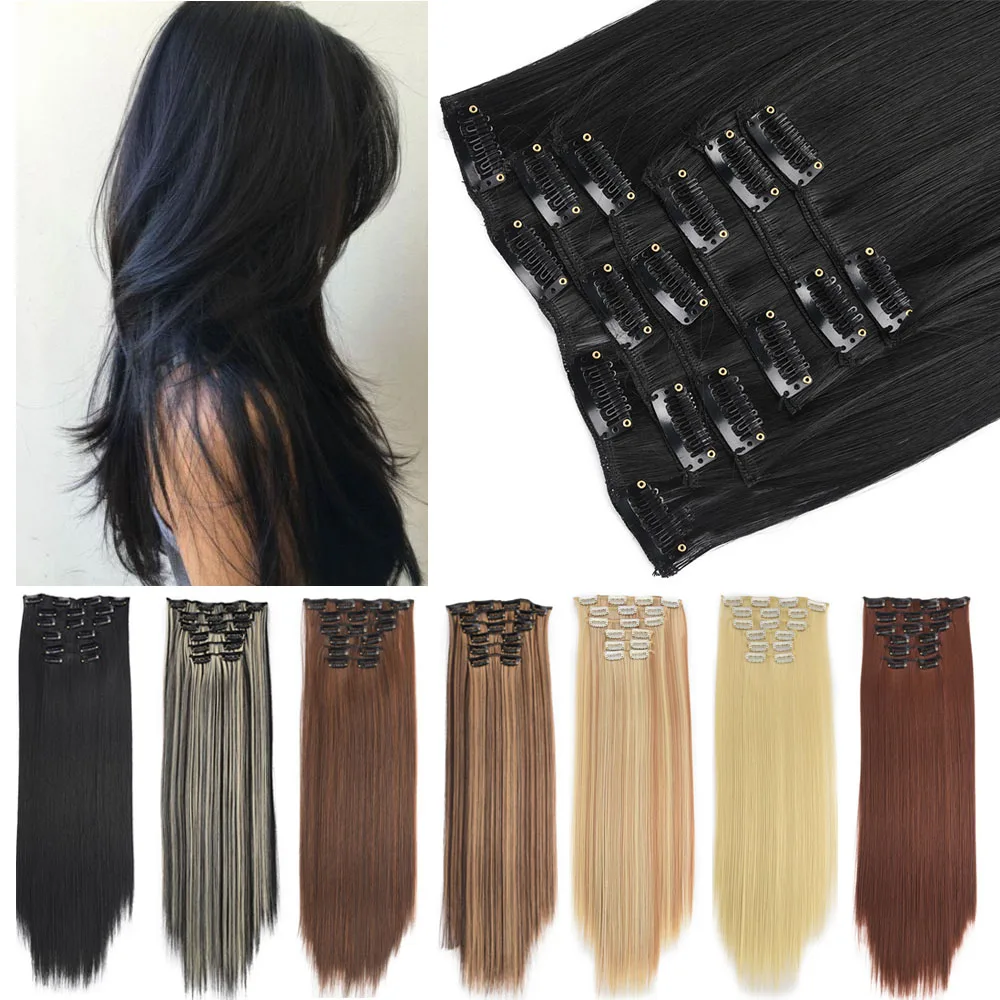 

Clip in Synthetic Straight Hair Extension 22"140g 6pcs/set Heat Resistant Hairpieces