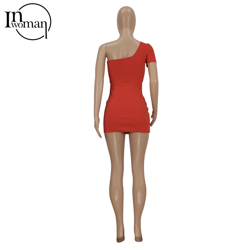 

Inwoman Sexy Summer Women Backless Higth Waist Bodycon Hollow Out Mini Dress Club Sheath Party Ladies One Shoulder Pencil Dress