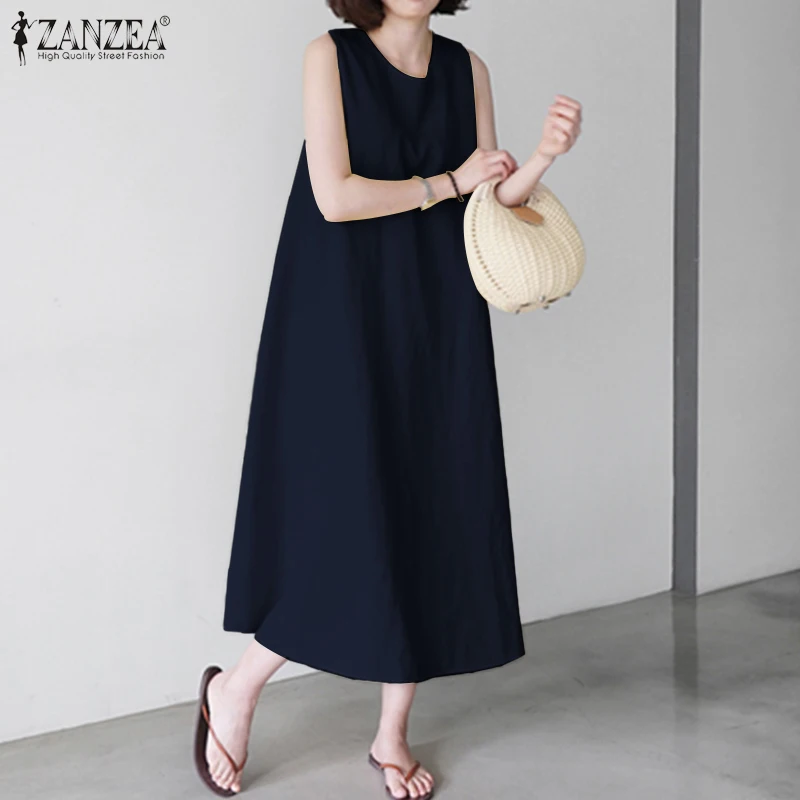 

ZANZEA Women 's Summer Dress Sleeveless Sarafans Sundress Ladies Long Maxi Vestidos Robe Femme Beach Party Dresses 7