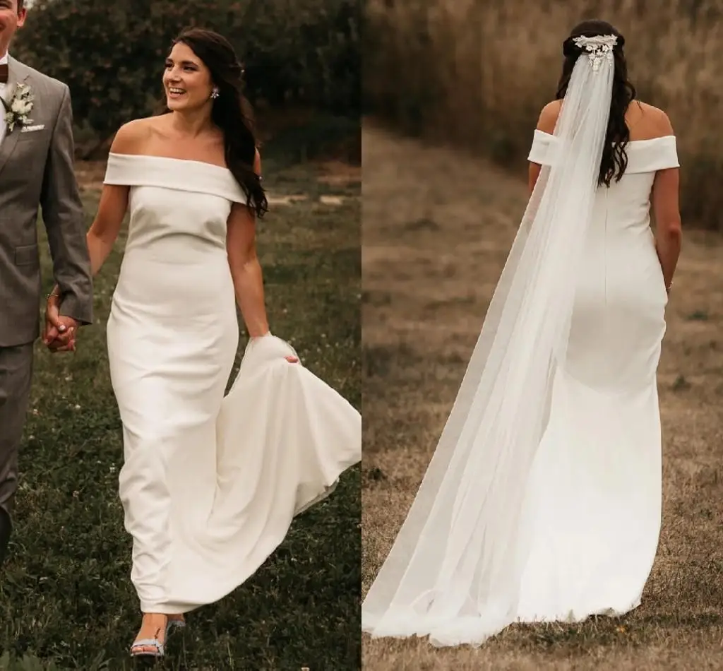

Simple Boho Satin Wedding Dress 2021 vestido de novia Off The Shoulder Wedding Gowns Mermaid Country Bohemian Bridal Dresses