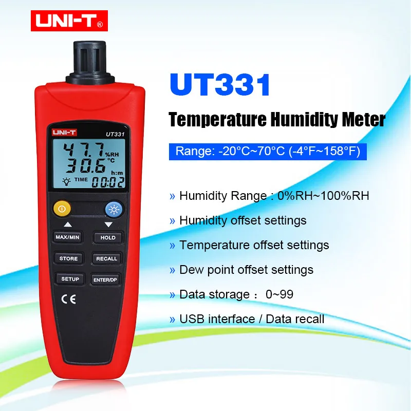 

UNI-T UT331 Digital Thermo-hygrometer Thermometer Temperature Humidity Moisture Tester with LCD Backlight USB PC Software