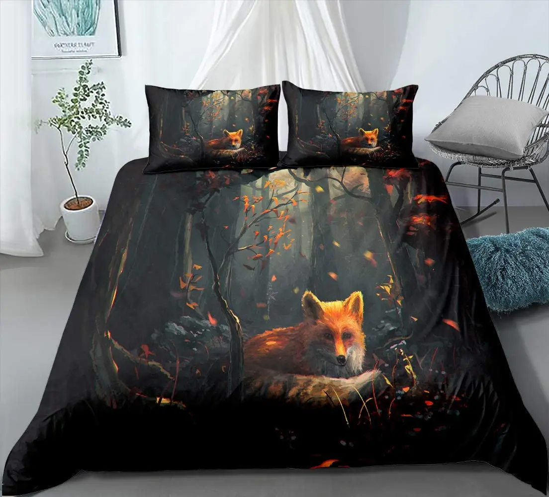 

Fox Duvet Cover Set Kids 3D Brown Fox in The Cave Printed Animal Bedding Set Bed Linens Drop Shipping Single Double Home Textile