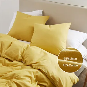 Современные комплекты постельного белья из 55% хлопка, однотонное постельное белье, пододеяльник, французские шамы, простое постельное белье для дома, для пениякоролевы