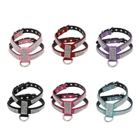 1 pc pu pet cat dog collar leather adjustable pet products pet necklace dog harness leash quick release bling rhinestone