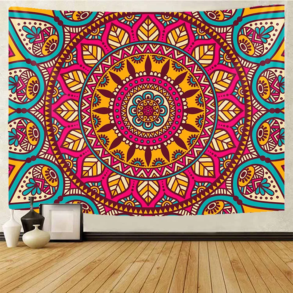 Гобелен с рисунком мандалы искусственная кожа стиль хиппи богемный мягкий диван