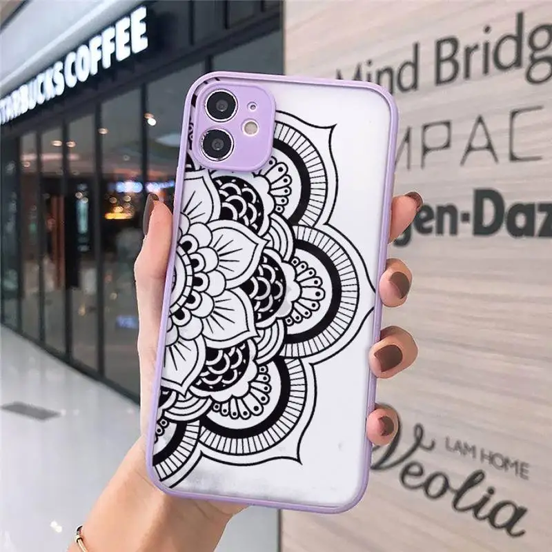 

Mandala Lace Flower Phone Cases matte transparent For purple iPhone 7 8 x xs xr 11 12 pro plus max mini Clear Funda