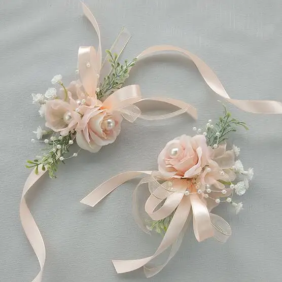 Запястье бутоньерка Шелковая Роза невесты браслет для на запястье цветок жениха