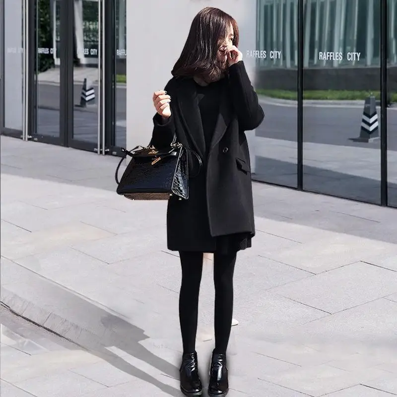 

2021 Women New Autumn Winter Loose Casual Cashmere Suit Jackets Female Short Woolen Coats Ladies Solid Color Warm Outwear Q609