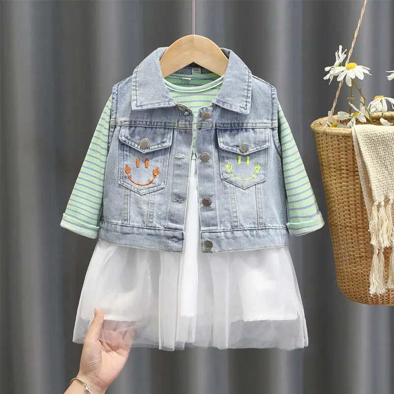 Весенние комплекты одежды для маленьких девочек 2021 джинсовый жилет + платья