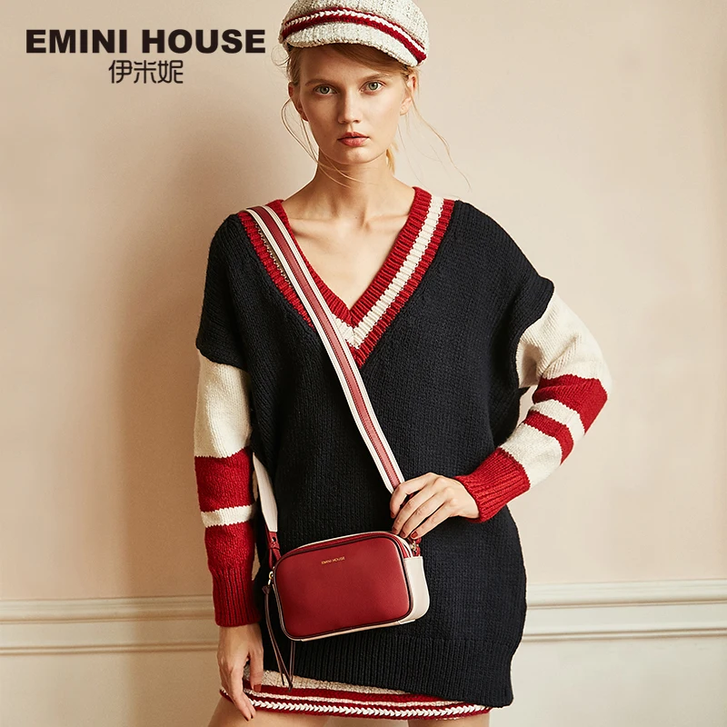 Женская сумка мессенджер EMINI HOSUE стильная квадратная из сплит кожи с зернистой