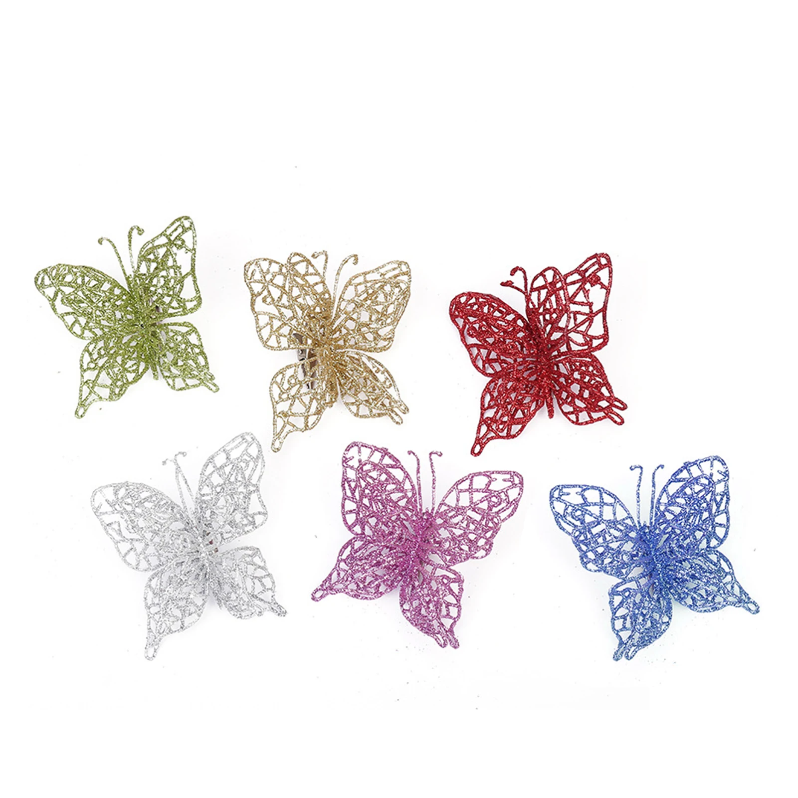 

5pcs Christmas Butterfly Decoration PVC Glitter double layer artificial Xmas Tree ornament 14*13cm simulation new year party