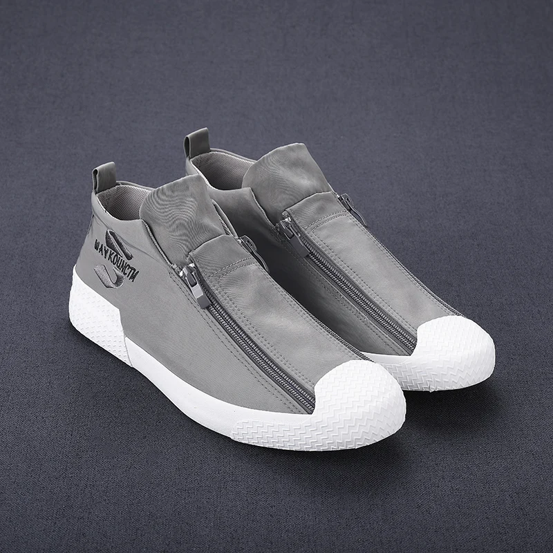 Кроссовки мужские парусиновые дышащие на плоской подошве с двойным рядом молний