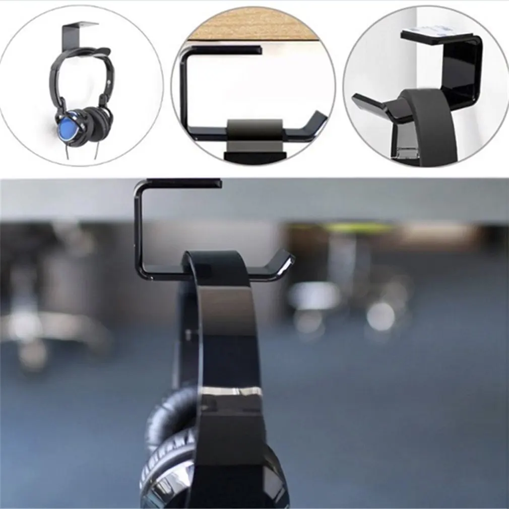 

Simple Under Desk Headphone Stand Hanger Hook Tape Dual Headset Mount Holder Easy to Use