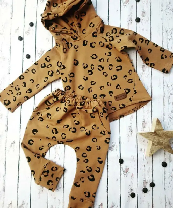 

Pudcoco New Arrival Leopard Infant Baby Girl Hooded Sweatshirt+Leggings Pants Clothes Tracksuit Baby Clothing For Girls