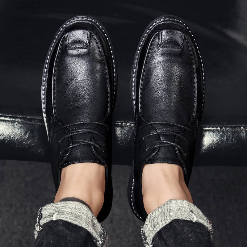 Модная мужская обувь из натуральной кожи Повседневная Уличная на шнуровке