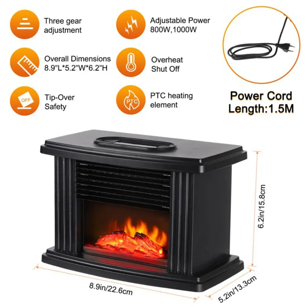 

Desktop Mini Electric Warmer 1000W Electric Heater Fireplace Modeling Warm Air Heater Desk Table Heater for Home Office