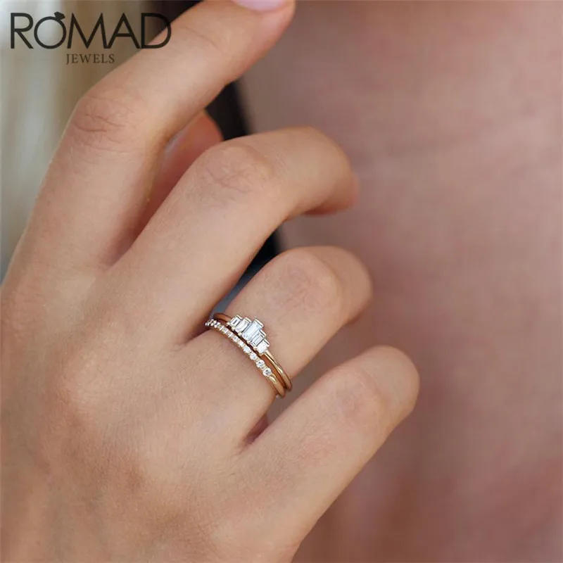 ROMAD Dainty прямоугольный Хрустальный кольца для женщин девочек простой геометрический кубический цирконий Свадебное обручальное кольцо кольца для влюбленных