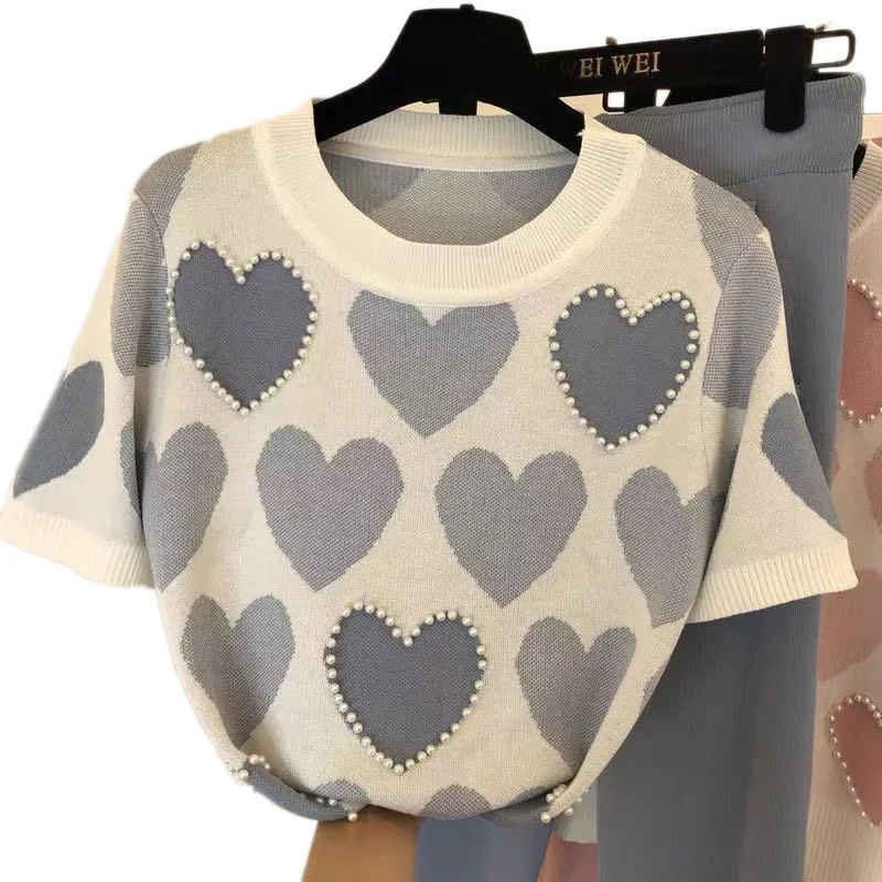 

Women Knitted Suits Print Long Sleeve O-neck Sweater + Drawstring Waist Pocket Harem Pants Sets Tracksuit Women