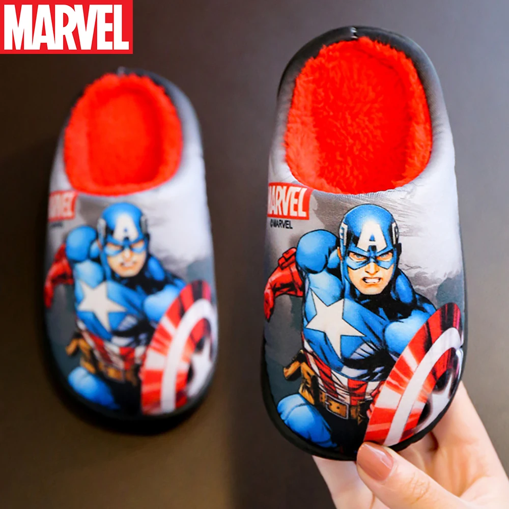 

Детские повседневные хлопковые тапочки Marvel для мальчиков, обувь для спальни с принтом Железного человека, Капитана Америка, теплые Несколь...