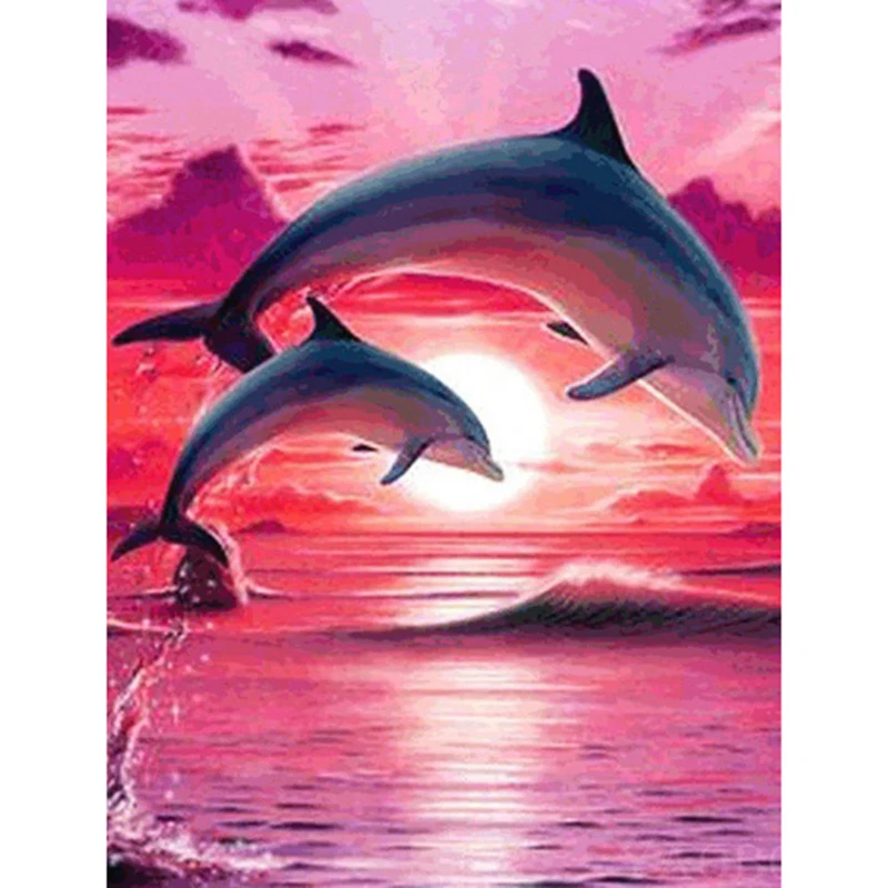 

Diy 5D Diamond Painting Animal Dolphin Full Square Circle Diamond Embroidery Wedding Decoration Wall StickersZP-1894