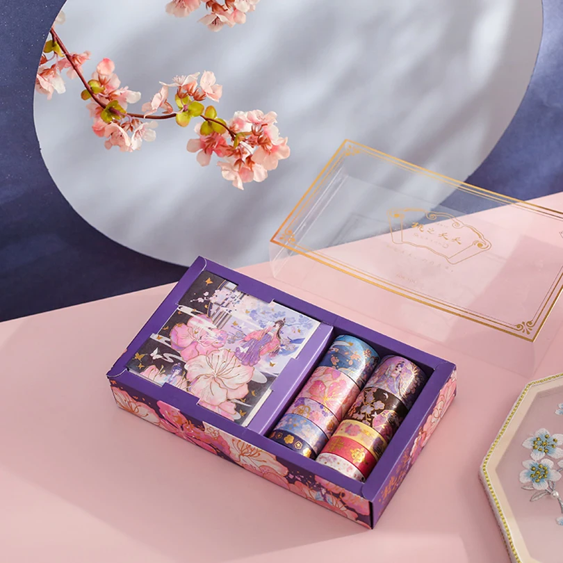 

10Pcs Washi Tape 10Pcs Kawaii Stickers Decorative Scrapbooking Adhesive Retro Washitape Bronzing Stationery Washi Tape Set