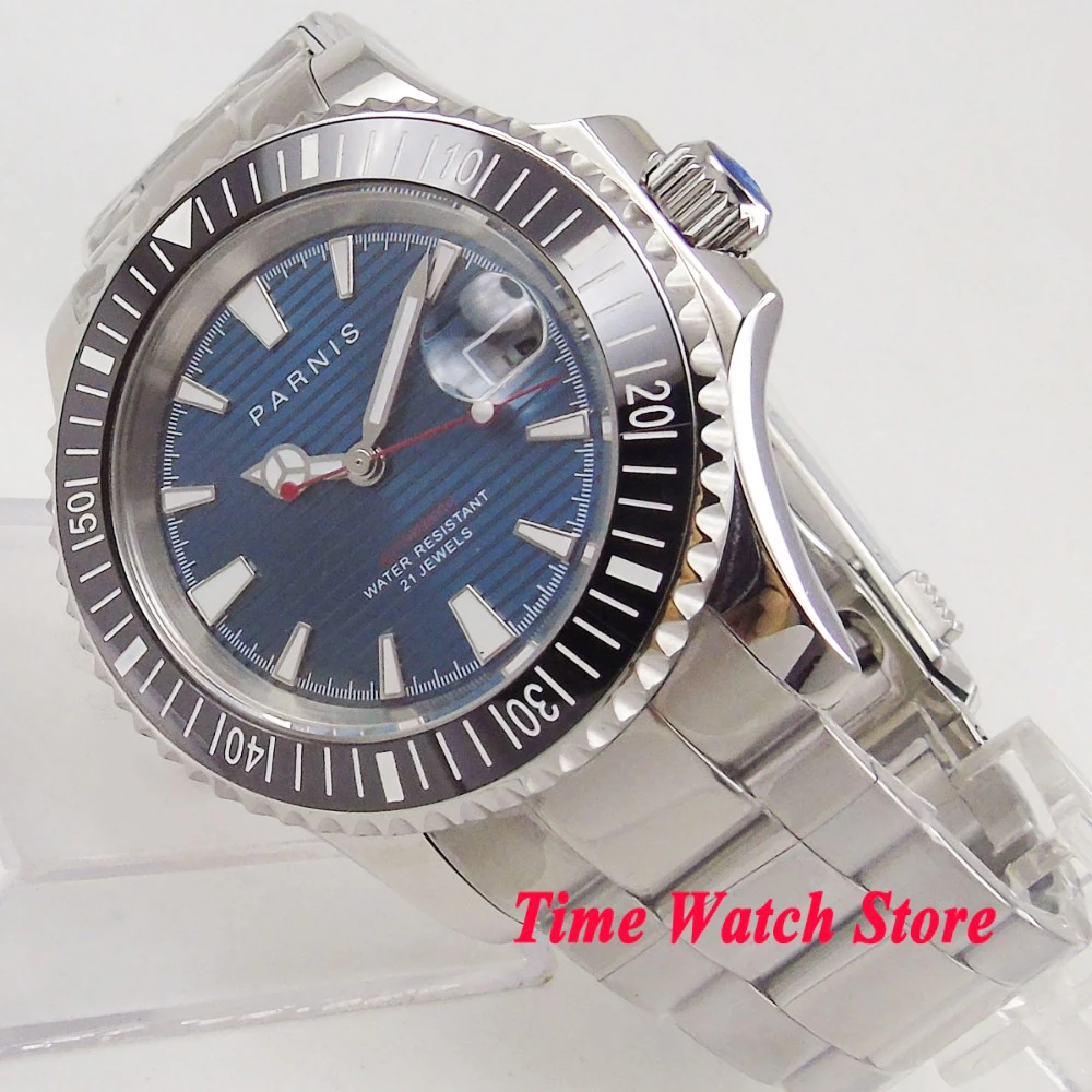 

41mm Parnis men's watch blue dial sapphire glass luminous date magnifier ceramic bezel 5ATM MIYOTA Automatic wristwatch men 1057