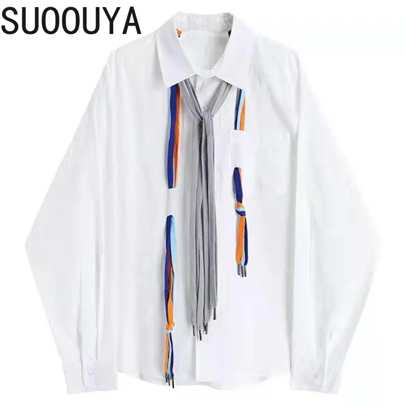 

[SUOOUYA] Women New Lapel Long Sleeve String Bandage Big Size White Blouse Loose Fit Shirt Fashion Spring Autumn Clothes 2021