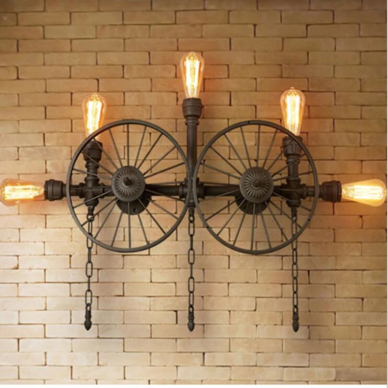 

Iron Wheel Chain Wall Lamps Industrial Vintage Edison Bulb Bar Coffee Shop Restaurant Wall Lamps Loft Deco Free Shipping E27 AC