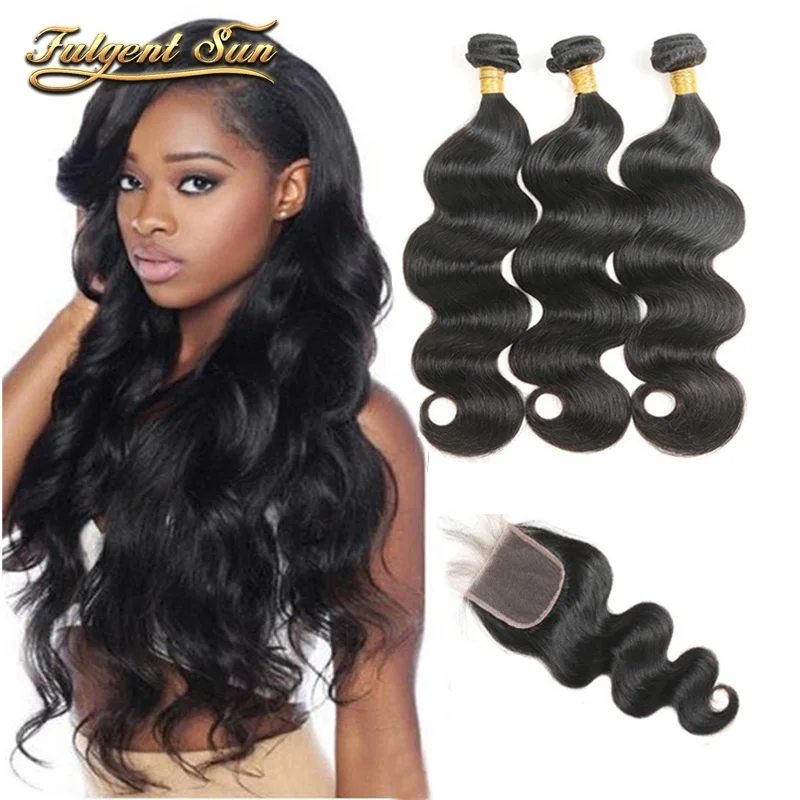 

Body Wave Hair 3 Bundles With Closure Brazilian Human Hair Bundles With Closure 4x4 Swiss Lace Soft Hair For Women Fast Shipping