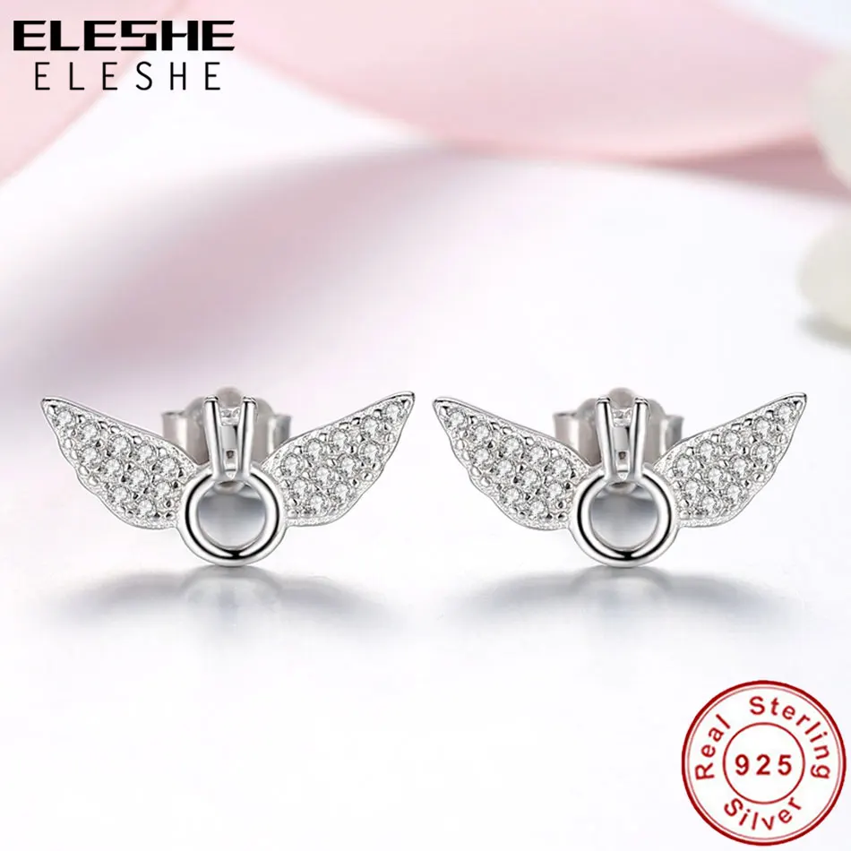 ELESHE, настоящее 925 пробы, серебряные модные серьги-гвоздики, Кристальные серьги в форме крыла ангела для женщин, свадебные ювелирные изделия, Подарок на годовщину