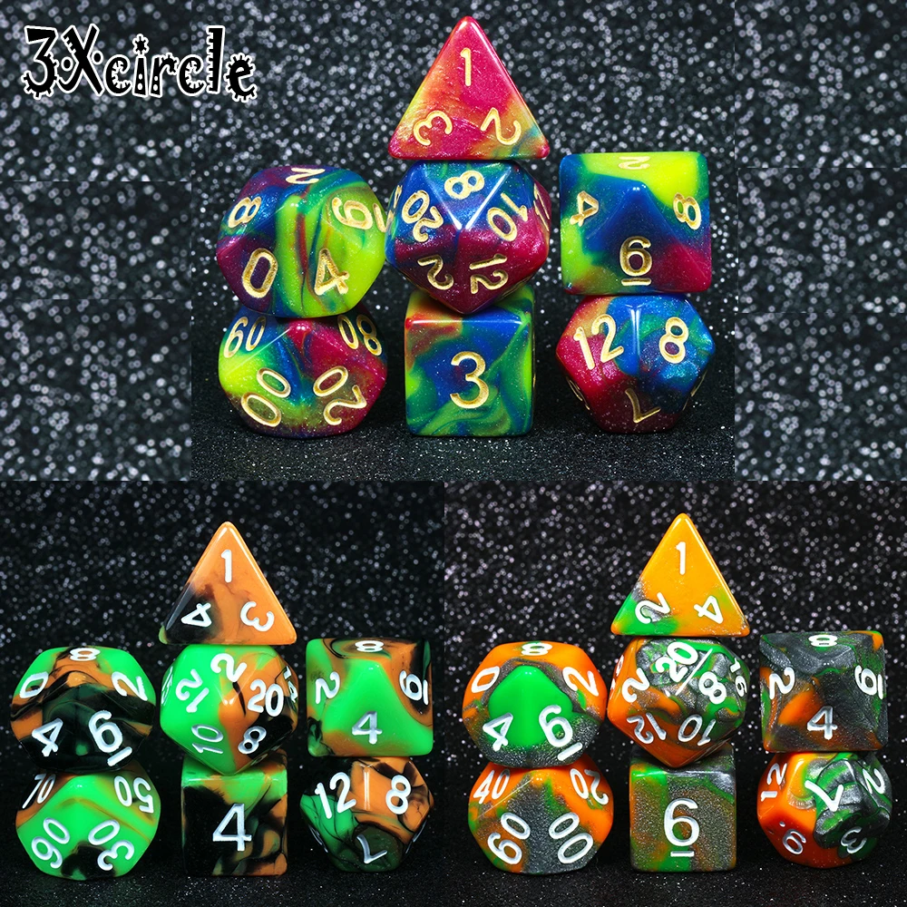 Трехцветные многогранные игральные кости для настольных игр DND D4 D6 D8 D10 D12