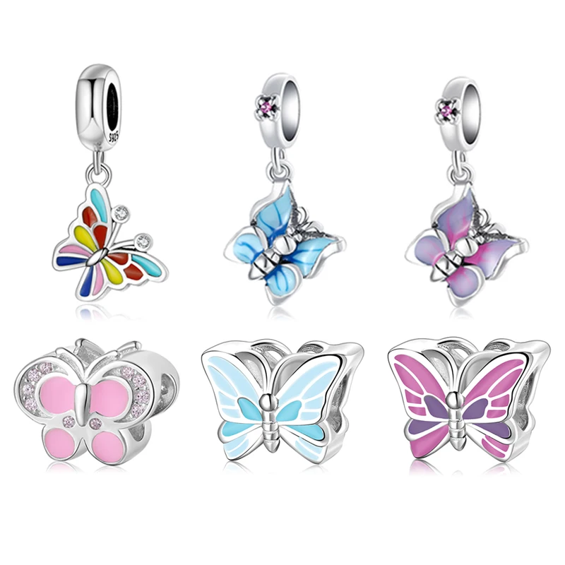 Шарм-подвеска Летающая бабочка из серебра 925 пробы 7 цветов | Украшения и