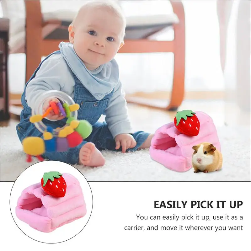 

Warm Pet Hamster Bed House Cartoon Strawberry Design Nest Pet Thicken Nest