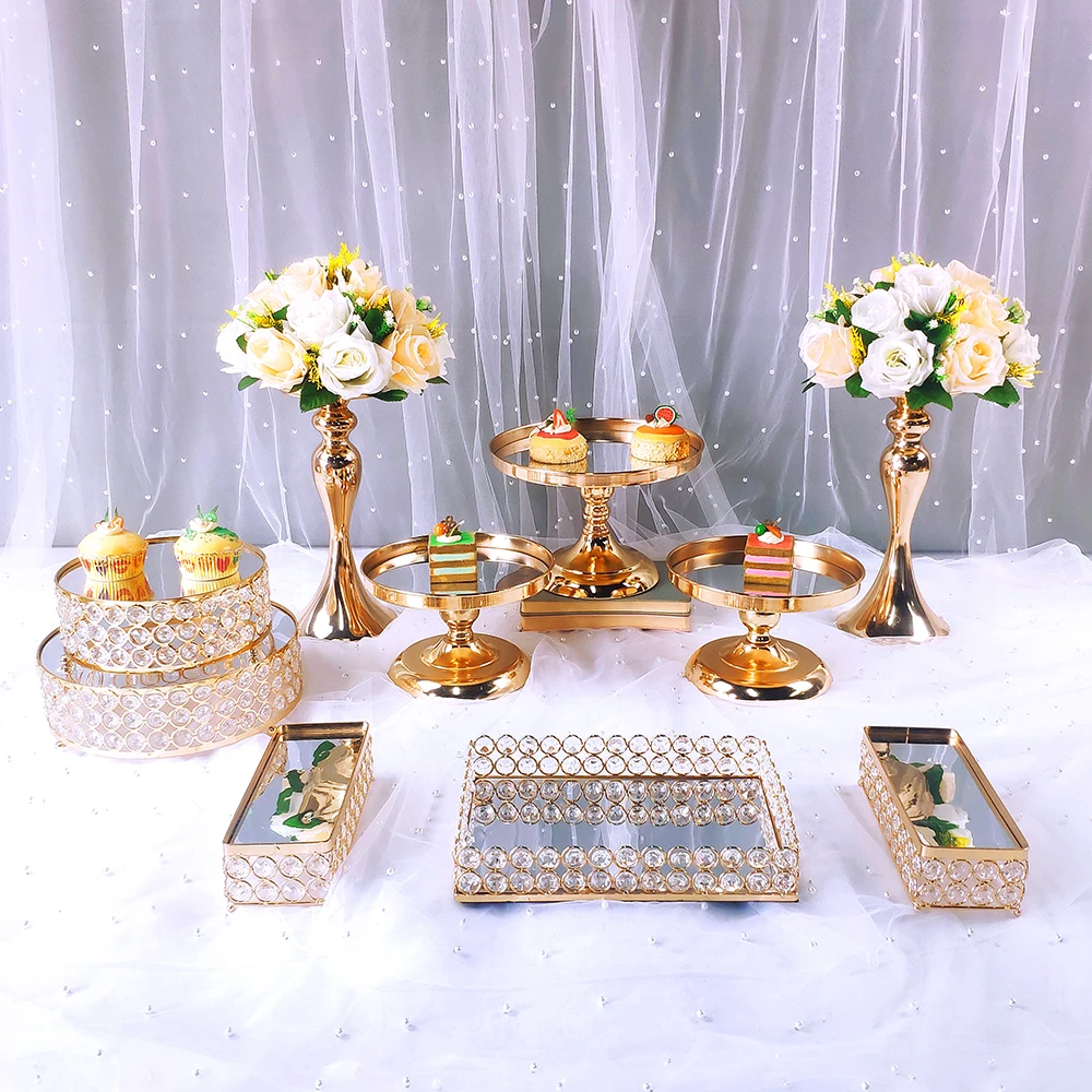 Espejo de decoraci&oacute;n de boda, soporte de pastel de Metal dorado, expositor de magdalenas de 3 niveles, 8-13 piezas-1