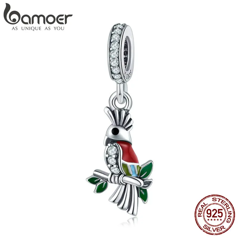 BAMOER 925 пробы Серебряный яркий попугай Красочный Кристалл CZ кулон талисманы подходят браслеты и ожерелья DIY Ювелирные изделия SCC850