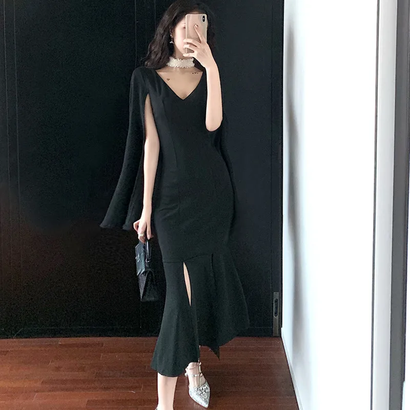 

2022 темпераментное модное черное сексуальное облегающее элегантное женское платье