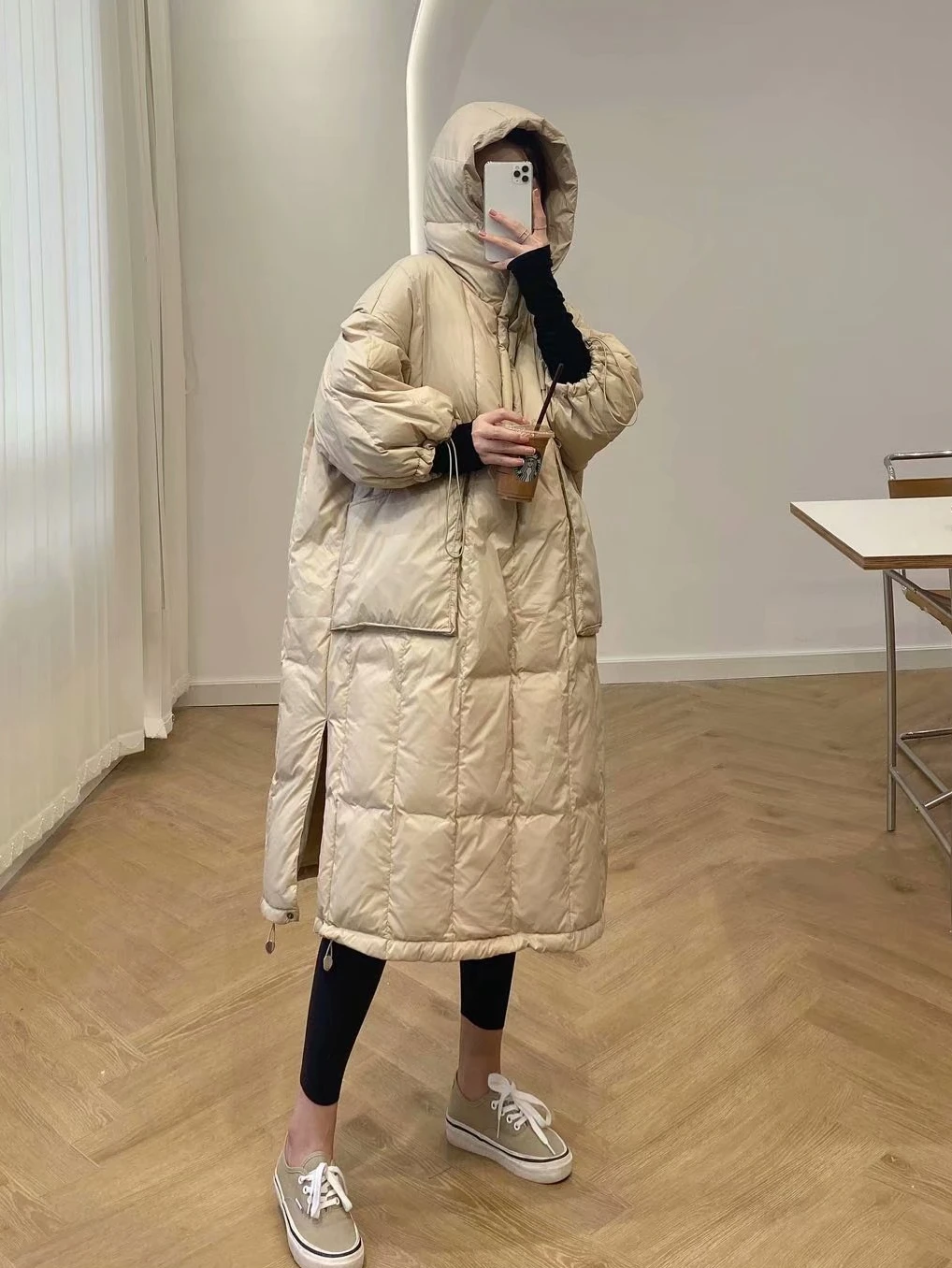 

2021 Winter New Down Coat Women's Parka Thick Long Overcoat Hooded White Duck Feather Jacket Loose Oversize Puffer Warm Jacket
