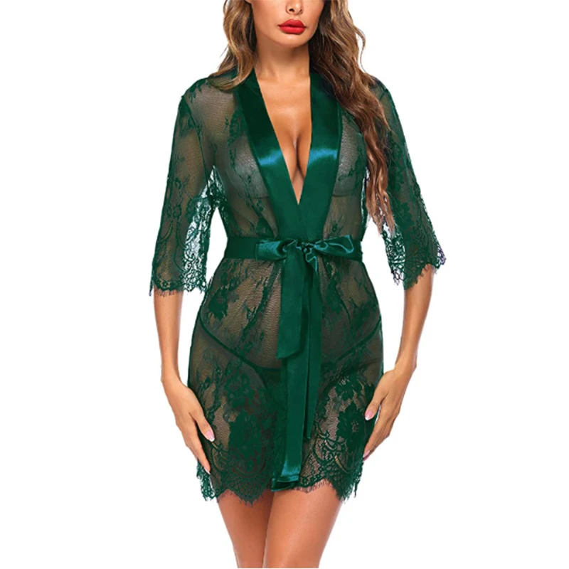 

DR.GESTEE ladies kimono robe floral sexy lace babydoll underwear transparent mesh summer sexy pajamas