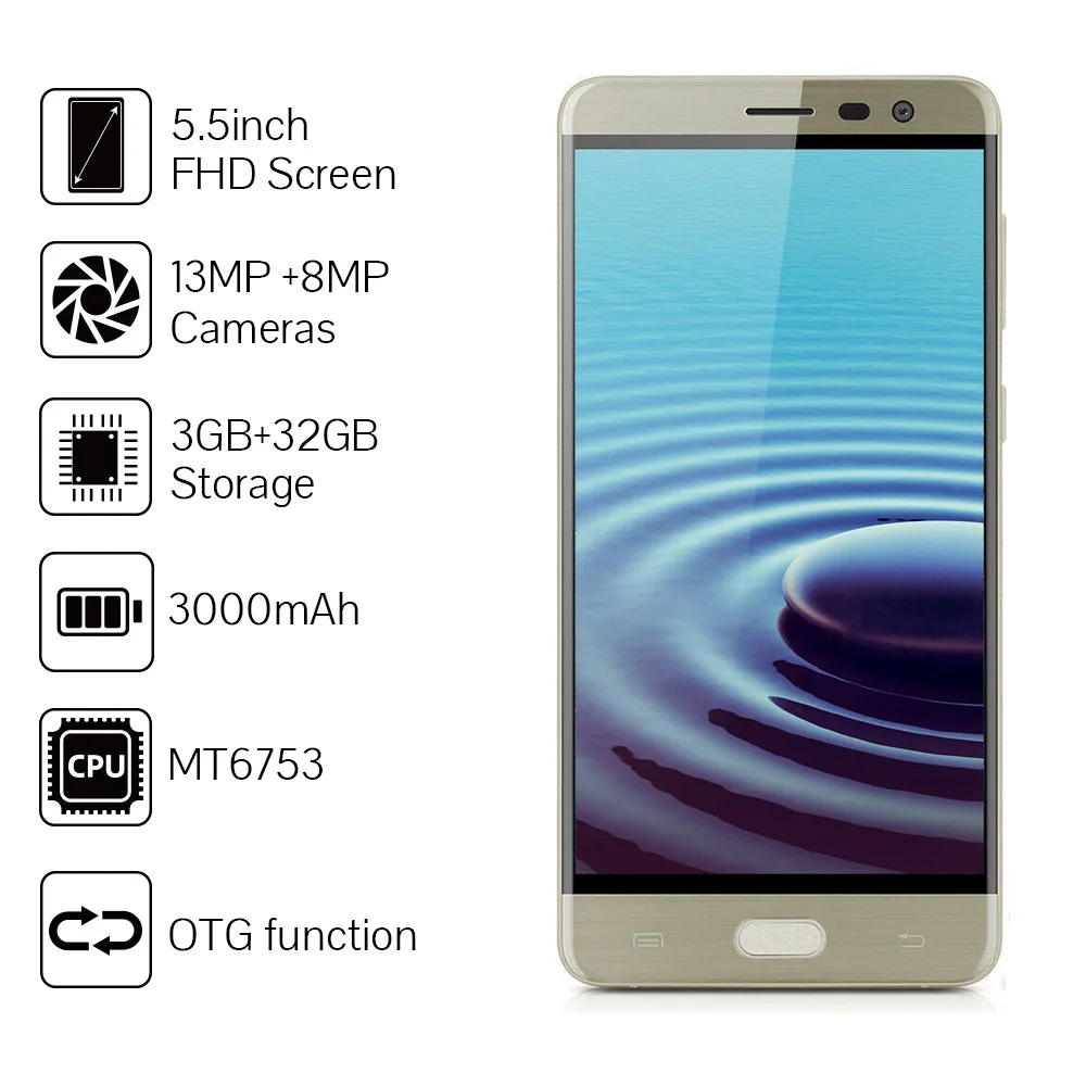 Cubot A5 смартфон MT6753 Восьмиядерный 5 &quotFHD 3 ГБ + 32 Гб мобильный телефон Android 6 0
