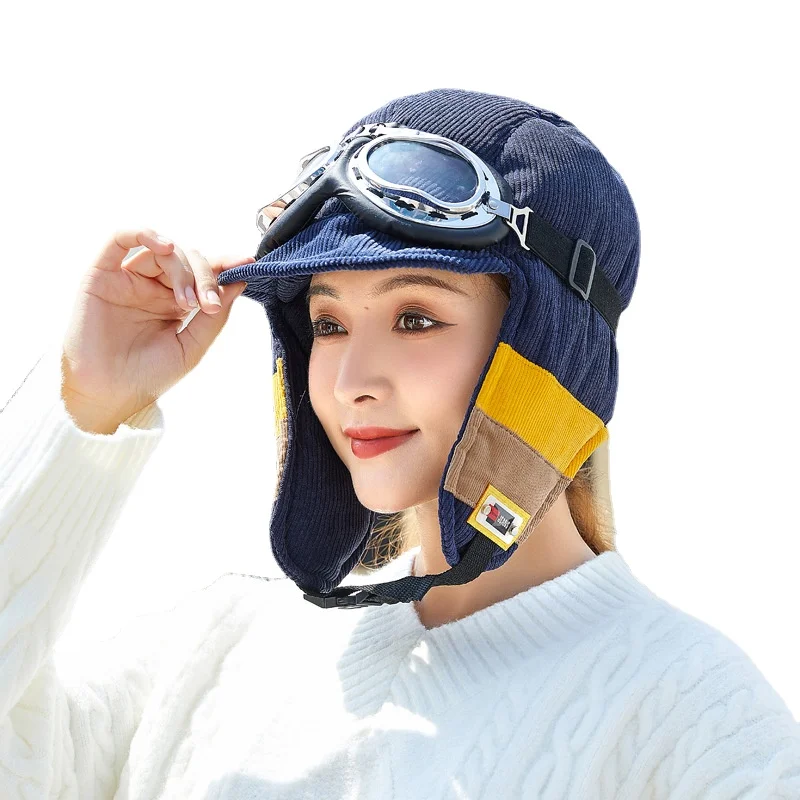 

Winter Russia Outdoor Ski glasses bomber hat Women warm ear protection windproof cycling Lei Feng Hat thick soviet cap ushanka