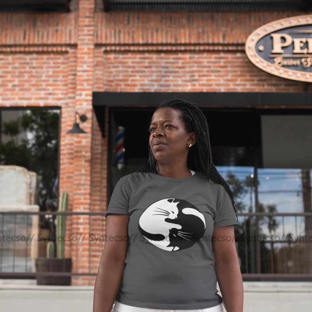 Футболка Инь Янь футболка с изображением кошки ин женская в уличном стиле черная