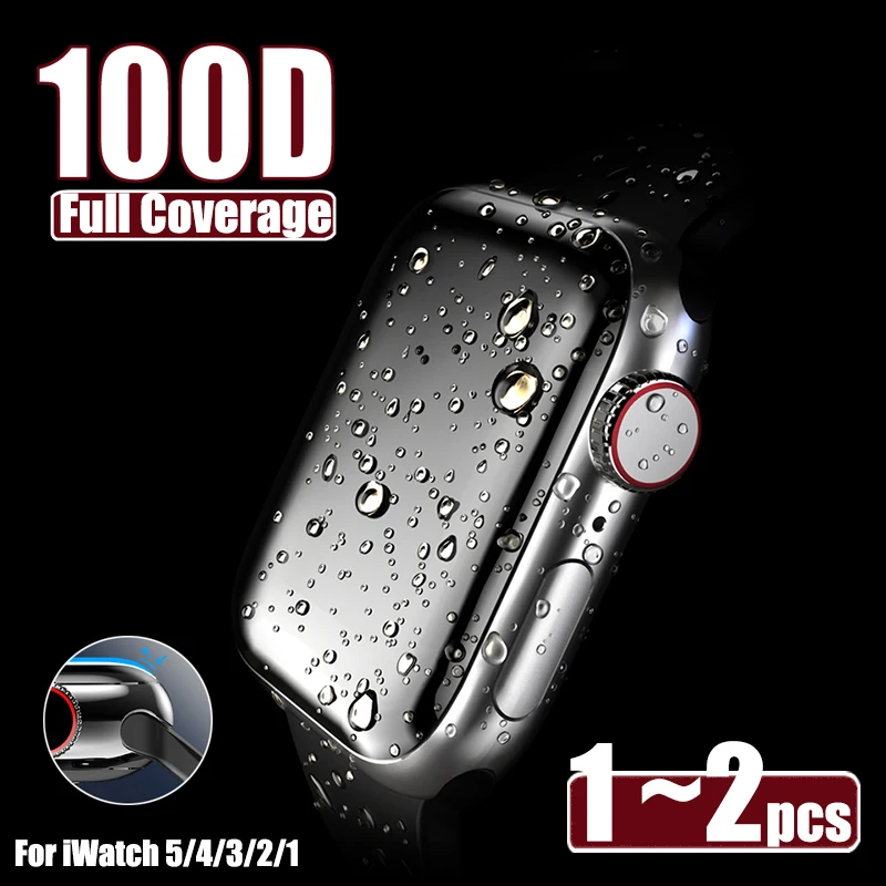 Закаленное стекло 100D для Apple Watch Series 38 40 42 44 мм защитная пленка экрана HD полная