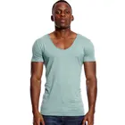 Мужская футболка с глубоким v-образным вырезом, модная облегающая футболка с коротким рукавом, незаметная Повседневная летняя футболка