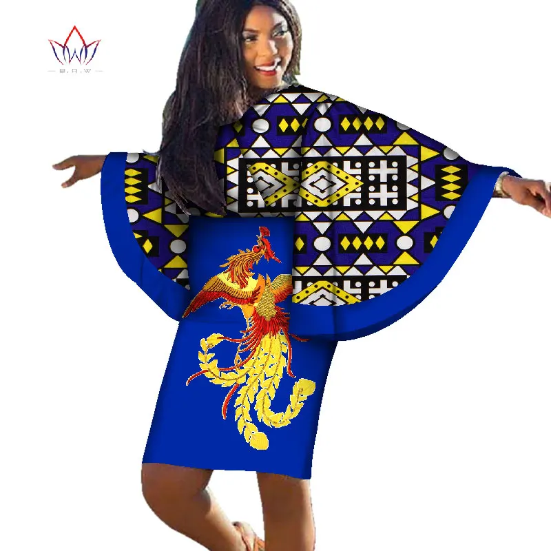 Летние африканские платья для женщин модный халат Платье До Колена с цветочным