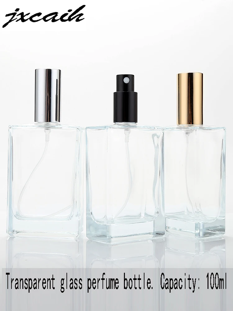 

1Pcs Large Capacity 100ml Perfume Bottle Square Transparent Glass Spray Empty Bottle Fashion Refillable Cosmetic Contain