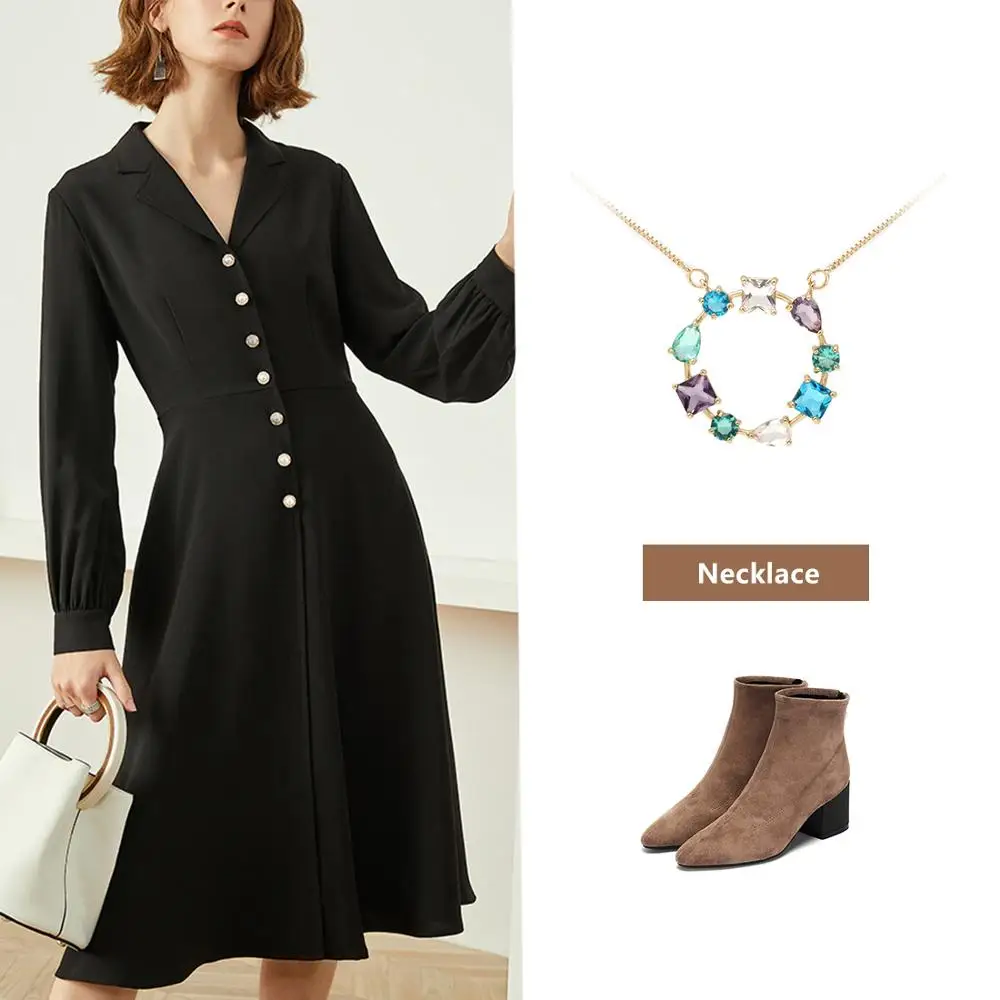 

E Jewelry Brass Geometric Color Rhinestone Design Chain Necklace for Women Elegant Party Fashion Jewelry Gifts 2019