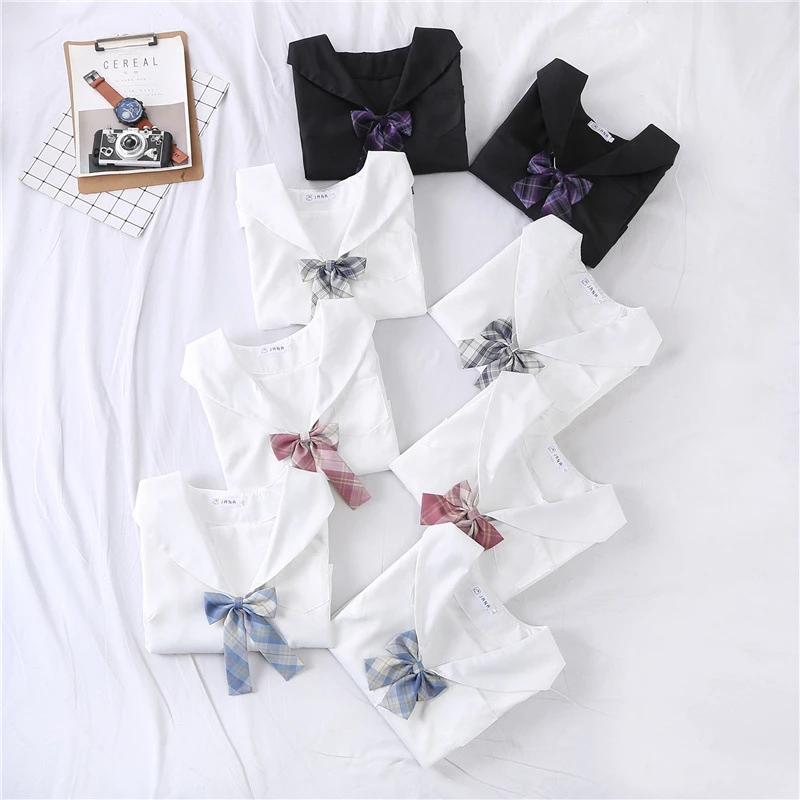 

School Uniform Tops for Ladies Fashion Japanese Navy Style Long Sleeve Bow White Shirts New Jk Sweet Girls Style Streetwear 2021